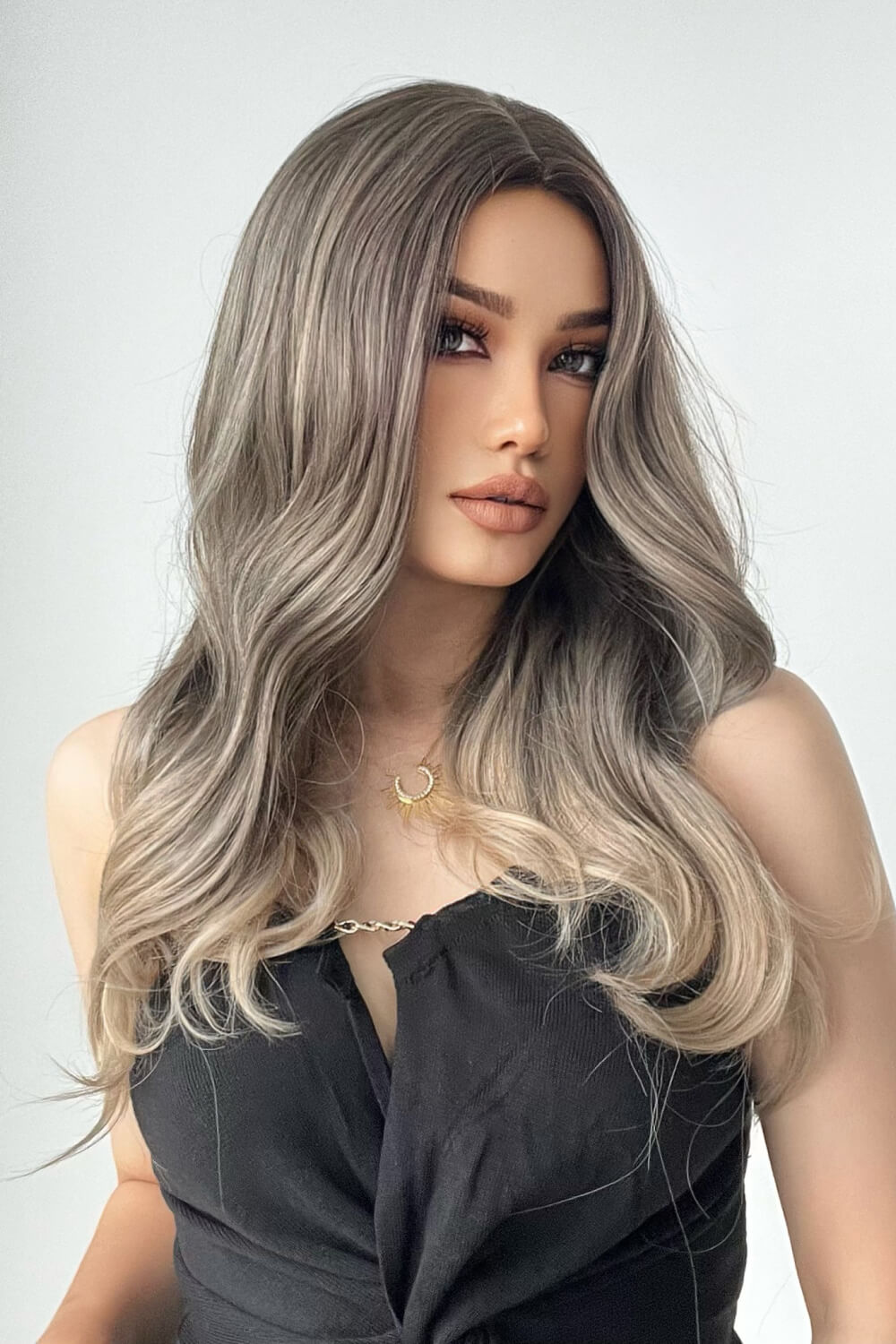 Light Gray Alexa 13*1" Full-Machine Wigs Synthetic Long Straight 24" Wigs