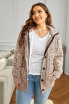 Gray Forever Grateful Cable-Knit Fleece Lining Button-Up Hooded Cardigan Jacket