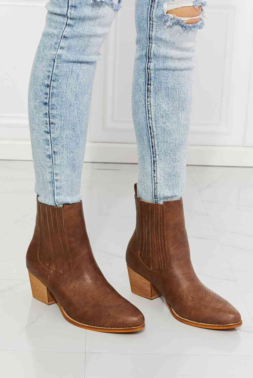 Light Gray MMShoes Love the Journey Stacked Heel Chelsea Boot in Chestnut Shoes