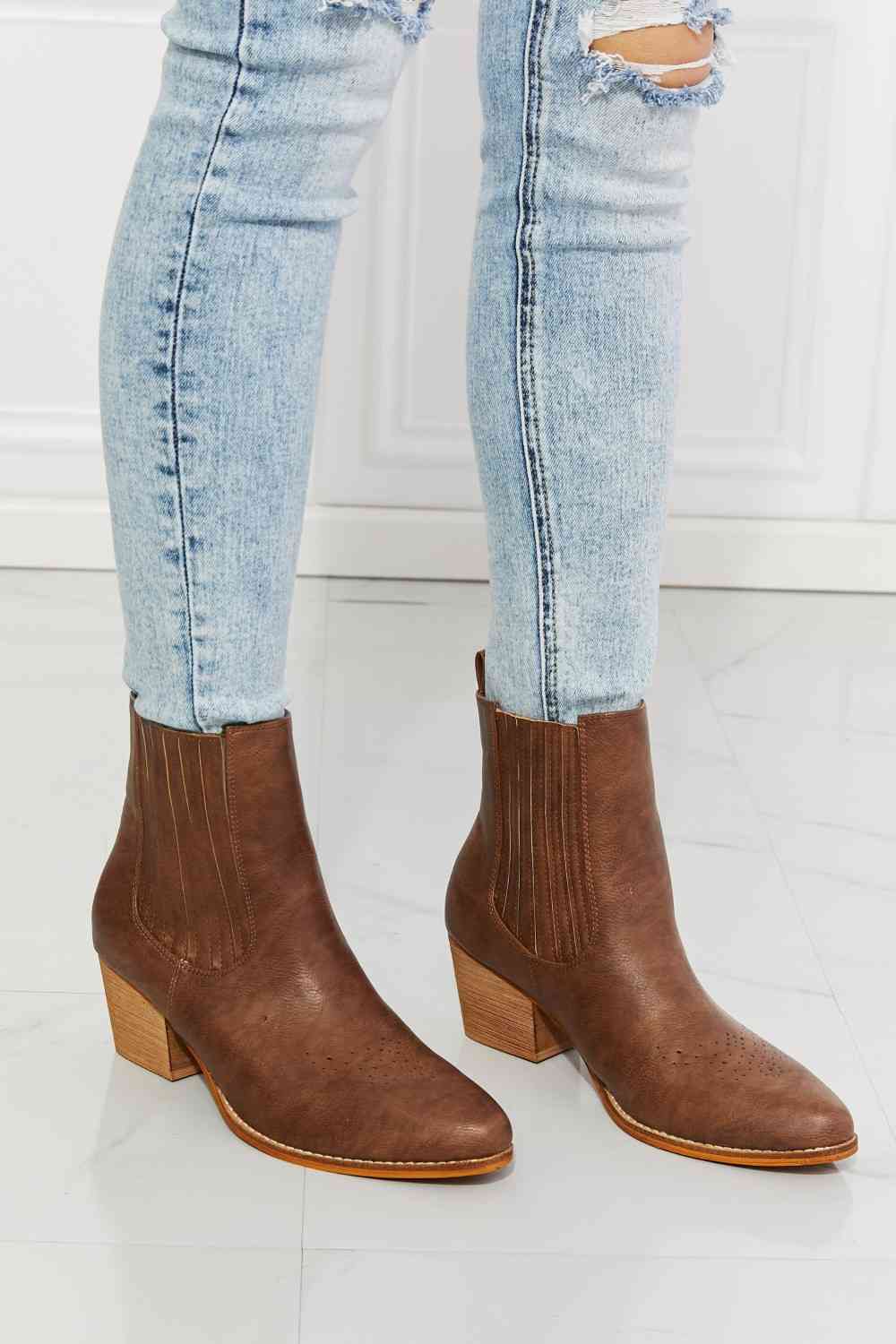 Light Gray MMShoes Love the Journey Stacked Heel Chelsea Boot in Chestnut Shoes