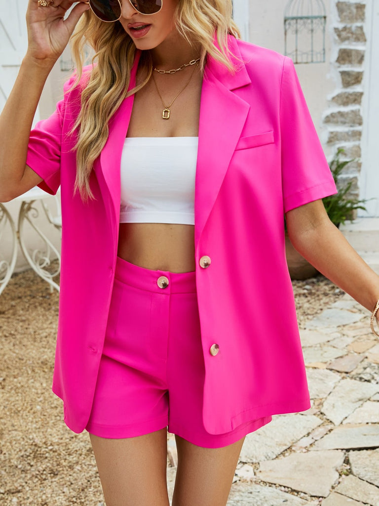 Maroon Barbie Swag Short Sleeve Blazer and Shorts Set Outfit Sets
