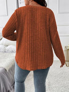 Saddle Brown Plus Size V-Neck Long Sleeve T-Shirt Plus Size Clothing