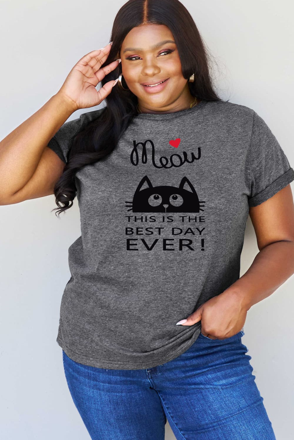 Dark Slate Gray Simply Love Full Size MEOW THIS IS THE BEST DAY EVER! Graphic Cotton T-Shirt Graphic Tees