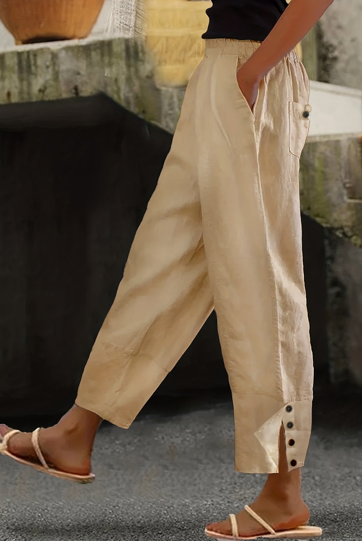 Dim Gray Magical Plus Size Buttoned Slit Pants with Pockets Plus Size Pants