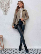 Light Gray Ruffle Hem Collared Blazer Clothes