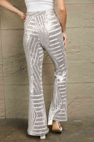 Slate Gray Double Take Sequin High Waist Flared Pants Holiday