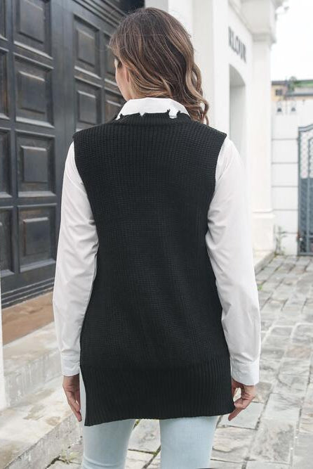 Dark Slate Gray Frayed Hem Slit Sweater Vest Winter Accessories