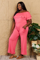 Rosy Brown My Favorite Full Size Pink Off-Shoulder Jumpsuit with Pockets Jumpsuits & Rompers