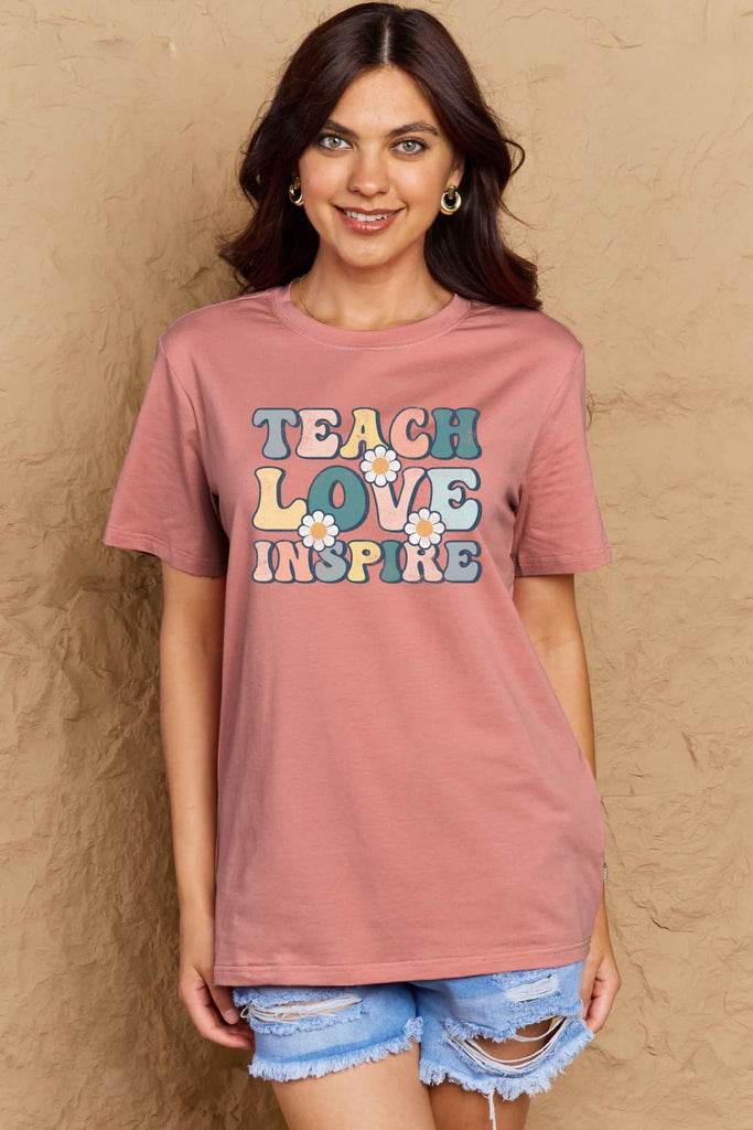 Rosy Brown TEACH LOVE INSPIRE Graphic Cotton T-Shirt Graphic Tees