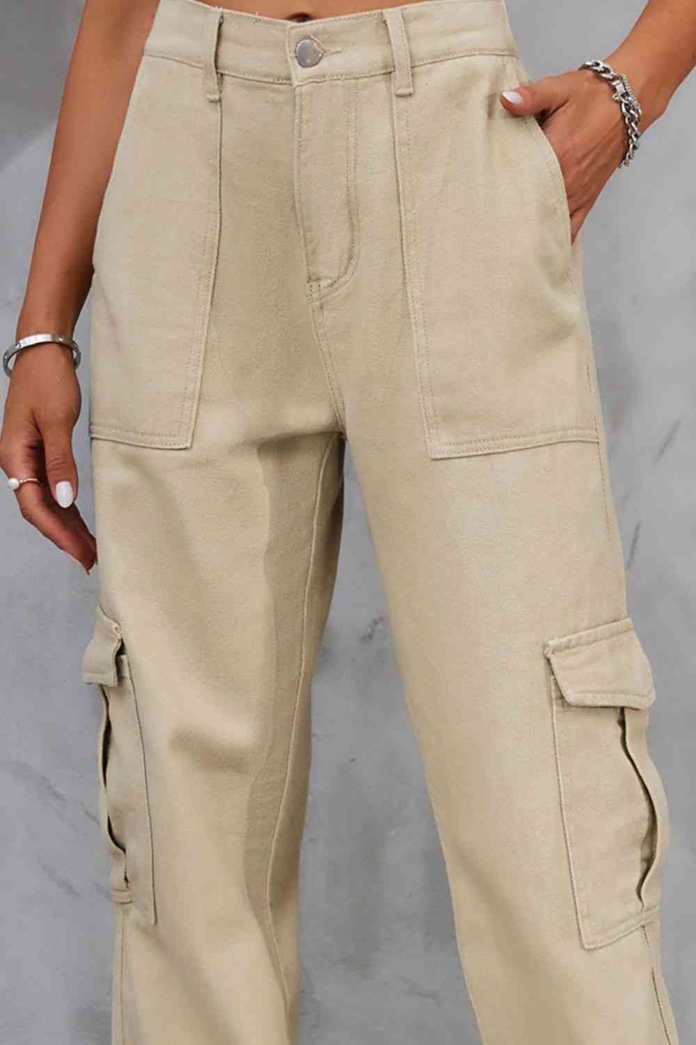 Rosy Brown Buttoned High Waist Jeans with Pockets Denim