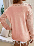 Rosy Brown Openwork V-Neck Sweater