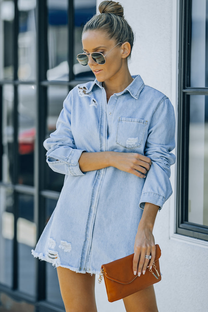 Dark Gray Nothing Is Better Distressed Snap Down Denim Jacket Coats & Jackets
