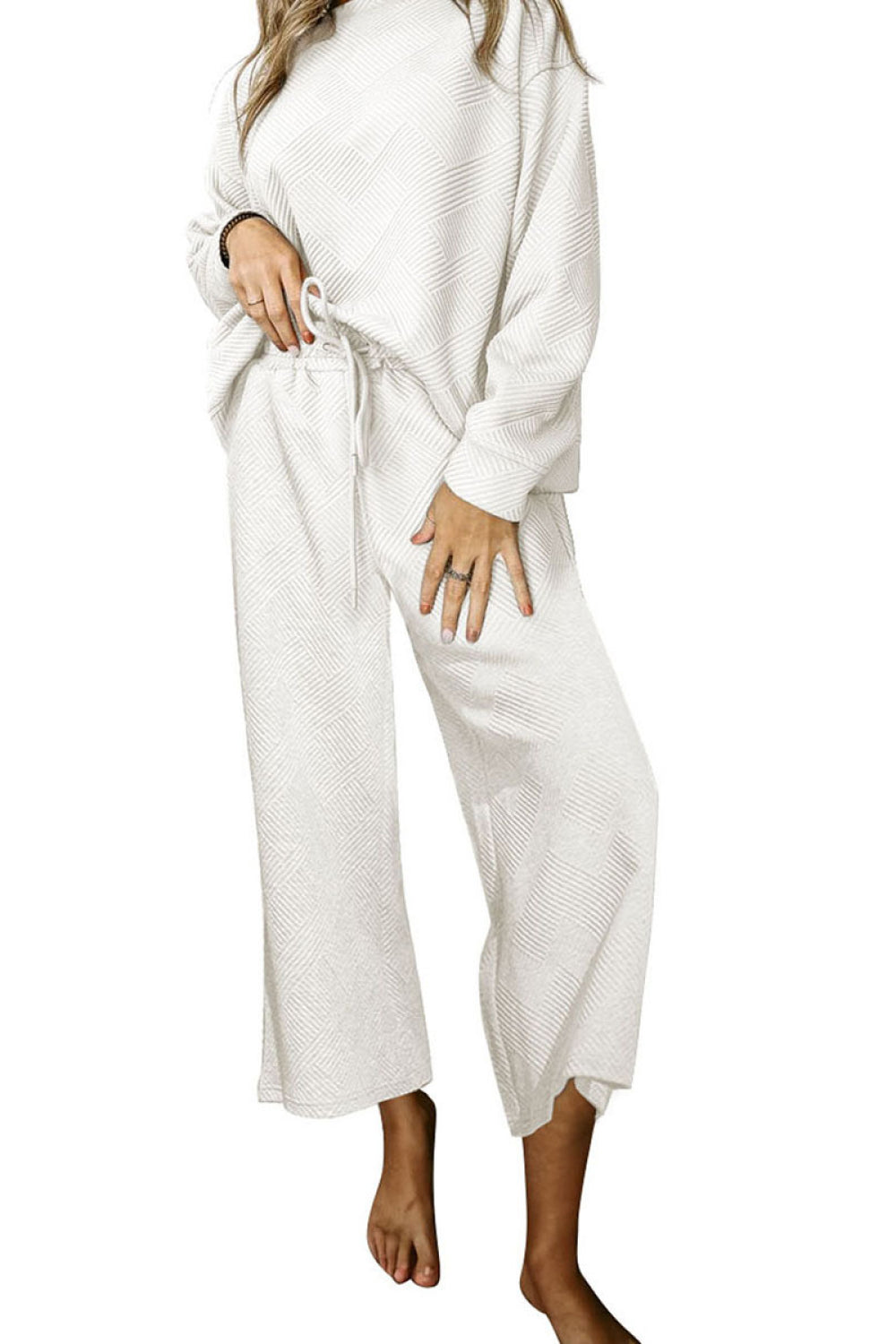 Light Gray So Cozy Dropped Shoulder Top and Pants Loungewear Set Loungewear