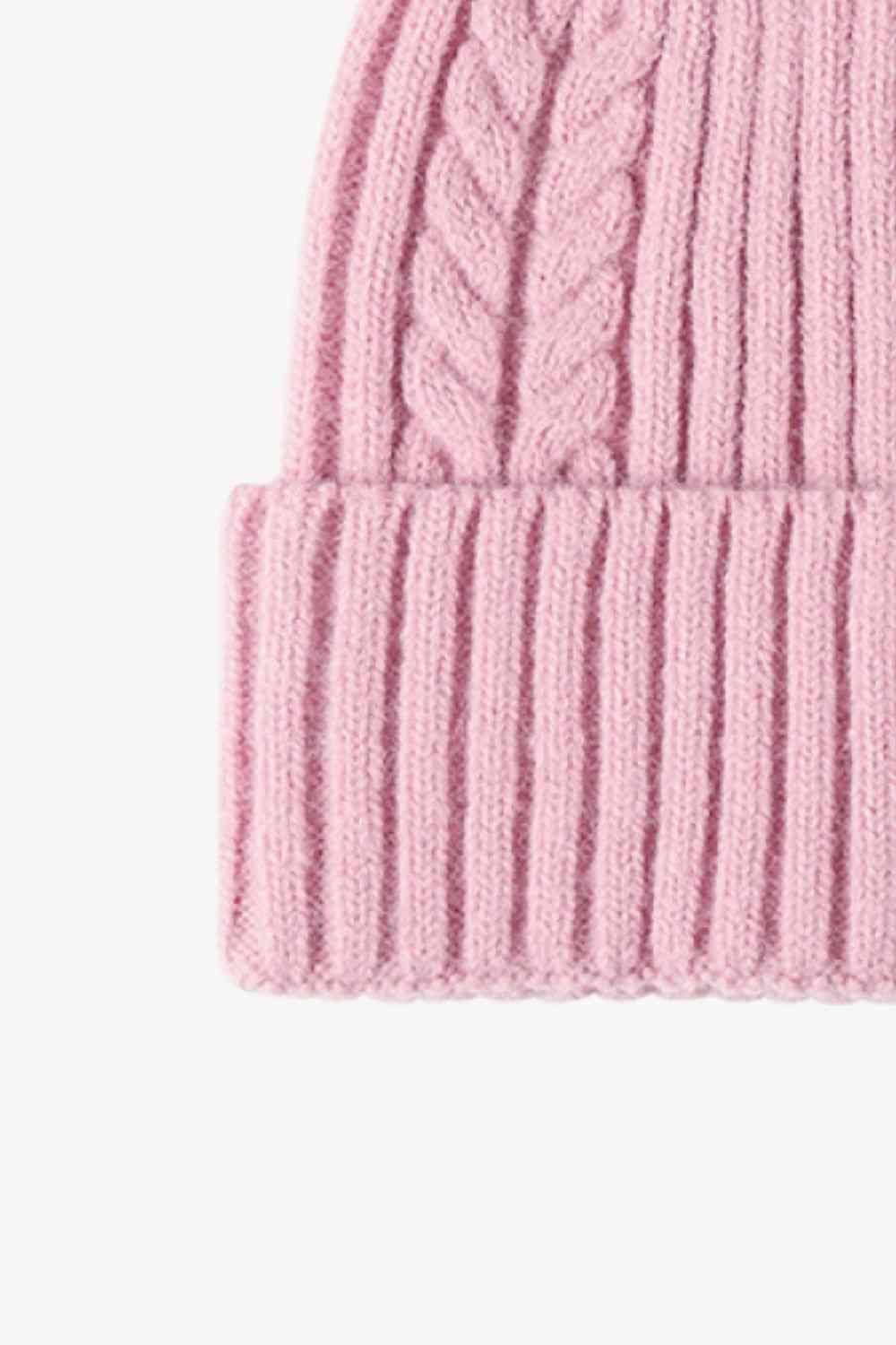 Misty Rose Cable-Knit Cuff Beanie Winter Accessories