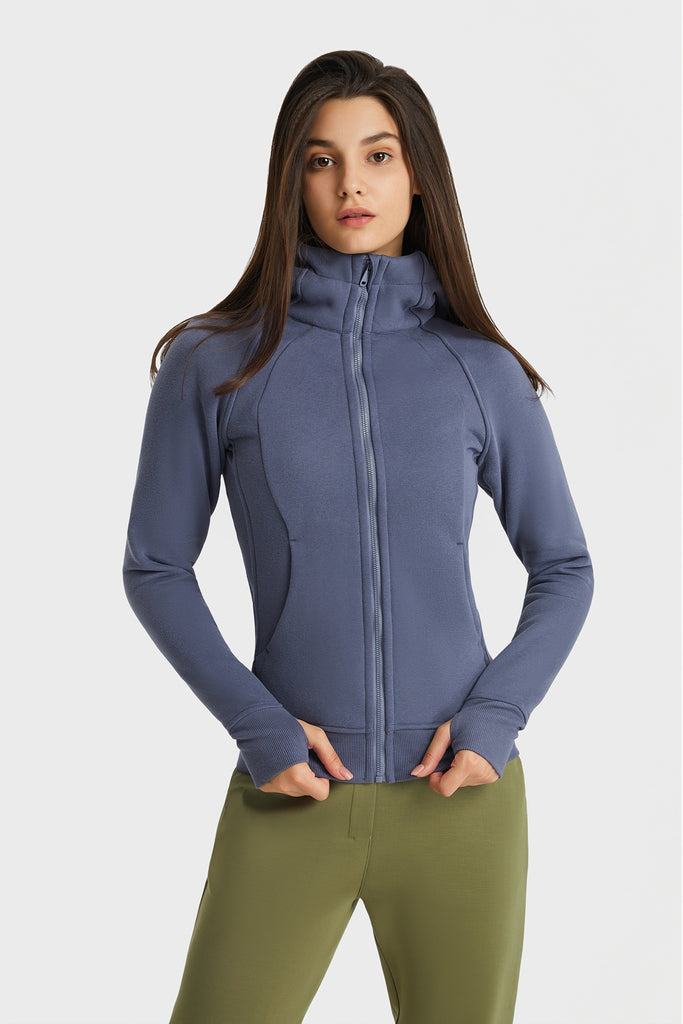 Lavender Progress Not Perfection Zip Up Seam Detail Hooded Sports Jacket activewear