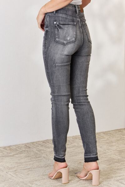 Light Gray Judy Blue Full Size High Waist Tummy Control Release Hem Skinny Jeans Plus Size Clothing