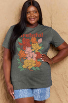 Dim Gray Simply Love Full Size GRATEFUL Flower Graphic Cotton T-Shirt Graphic Tees