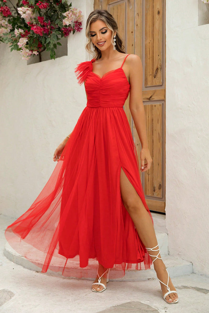 Gray Asymmetrical Ruched Slit Dress Formalwear