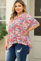 Rosy Brown Plus Size Printed Notched Neck Half Sleeve Top Tops