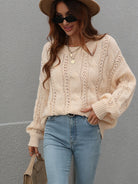 Rosy Brown One On One Cable-Knit Openwork Round Neck Sweater Shirts & Tops