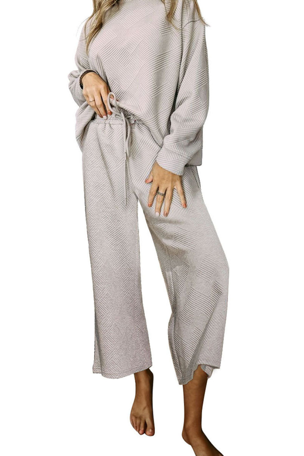 Gray So Cozy Dropped Shoulder Top and Pants Loungewear Set Loungewear