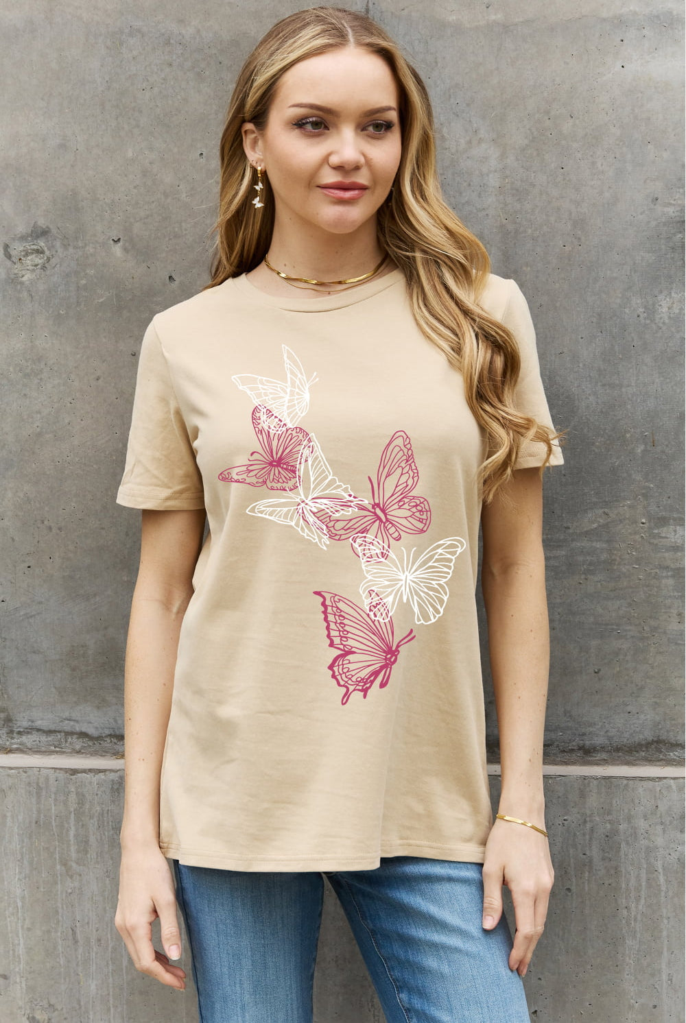 Rosy Brown Simply Love Full Size Butterfly Graphic Cotton Tee Tops
