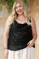 Rosy Brown Plus Size Sequin Cowl Neck Cami Holiday