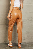 Rosy Brown Powerful You Full Size Faux Leather Paperbag Waist Pants Pants