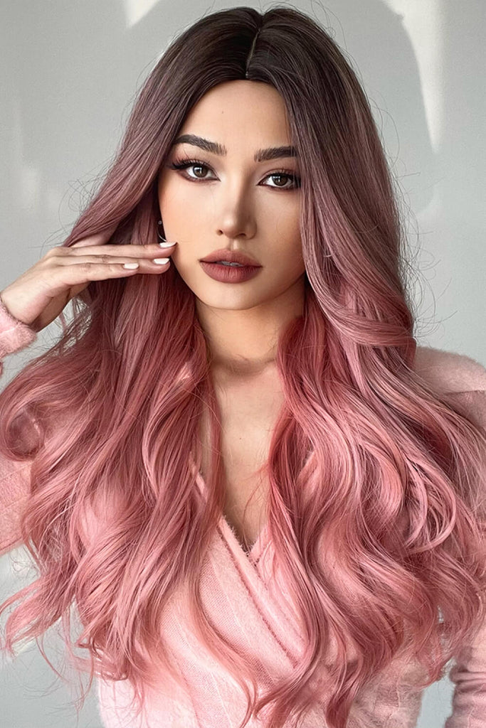 Rosy Brown Fashion Wave Synthetic Long Wigs in Pink 26'' Wigs