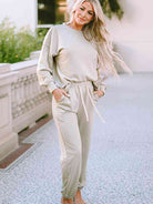 Gray Round Neck Dropped Shoulder Top and Pants Lounge Set Loungewear