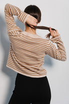 Gray Striped Round Neck Long Sleeve Sweater Clothing