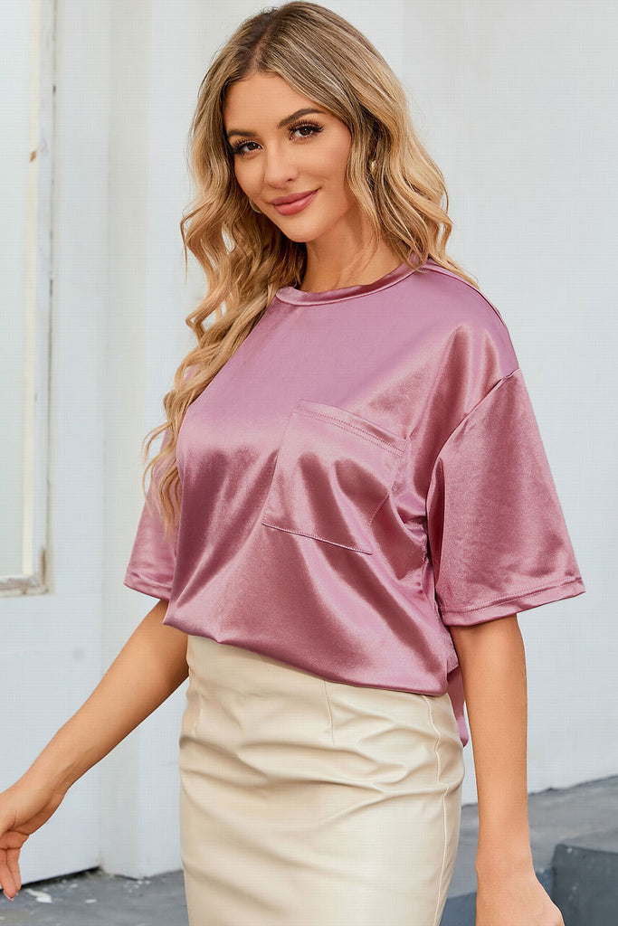 Gray Round Neck Dropped Shoulder Top Tops