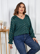 Light Gray Effortless Plus Size Printed Frill Trim Flounce Sleeve Blouse Plus Size Tops