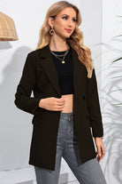 Black Lapel Neck Long Sleeve Blazer with Pockets Clothing
