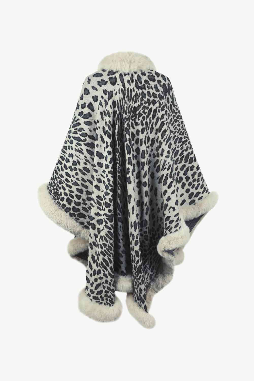 White Smoke Leopard Open Front Poncho Trends