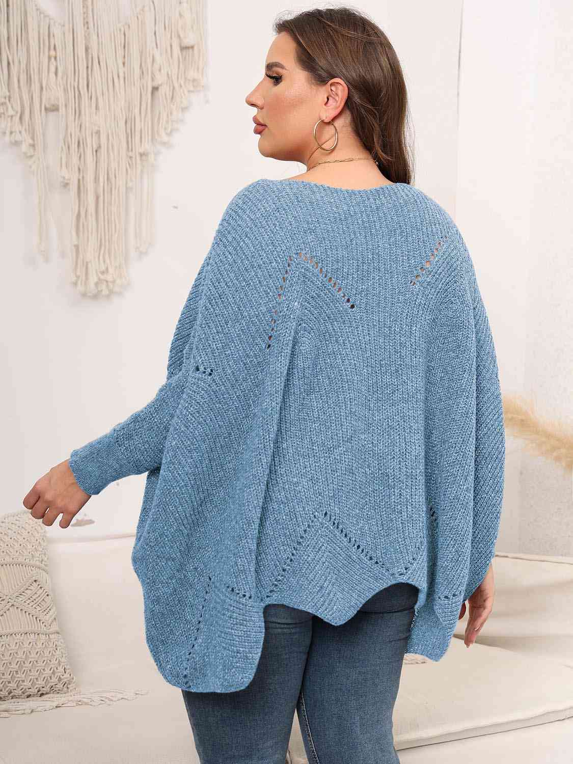 Light Gray Plus Size Round Neck Batwing Sleeve Sweater Plus Size Clothes