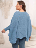 Light Gray Plus Size Round Neck Batwing Sleeve Sweater Plus Size Clothes
