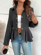 Light Gray Ruffle Hem Collared Blazer Clothes