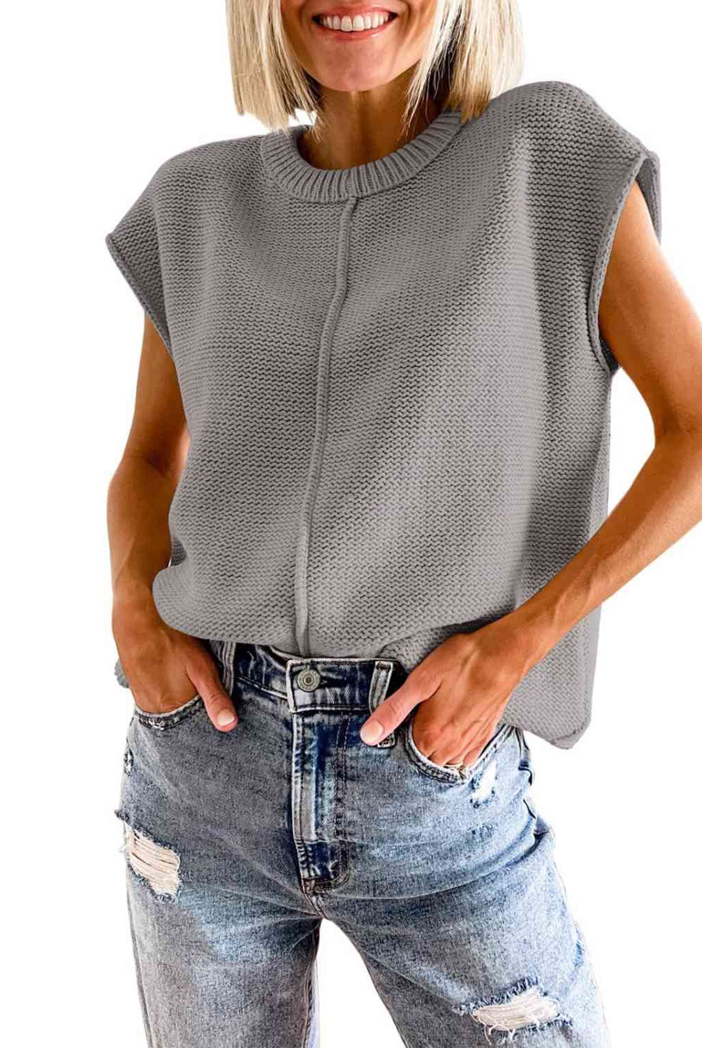 Light Slate Gray Cap Sleeve Sweater Vest Winter Accessories