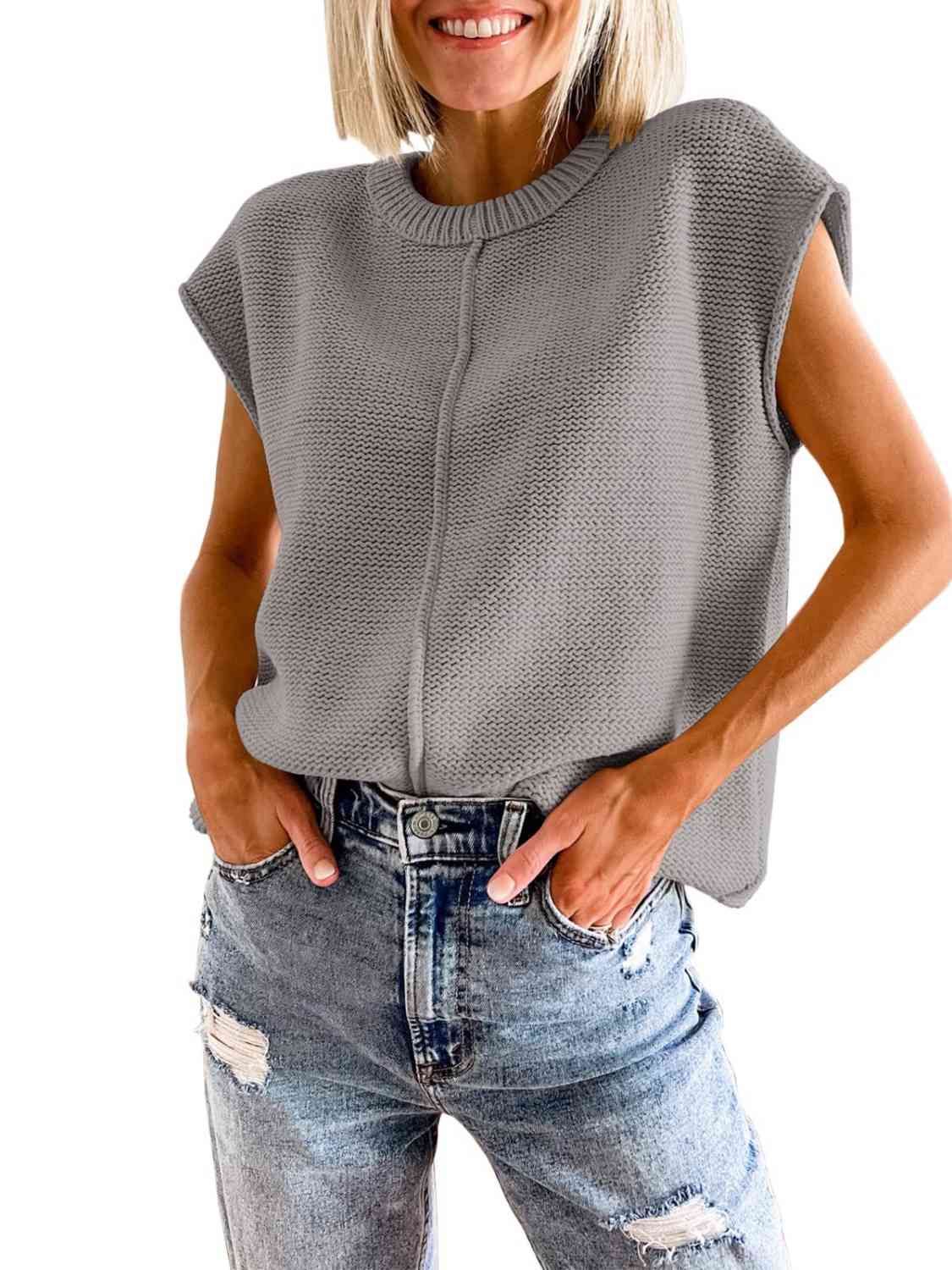 Light Slate Gray Cap Sleeve Sweater Vest Winter Accessories
