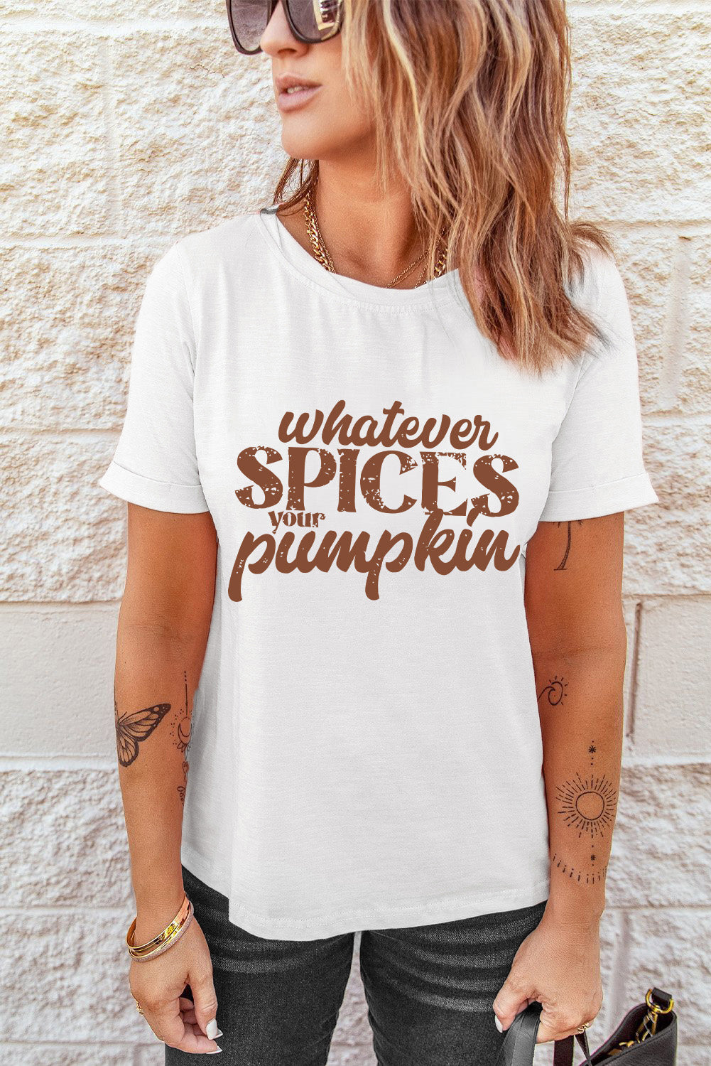 Light Gray WHATEVER SPICES YOUR PUMPKIN Graphic Tee Graphic Tees