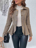 Gray Ruffle Hem Collared Blazer Clothes