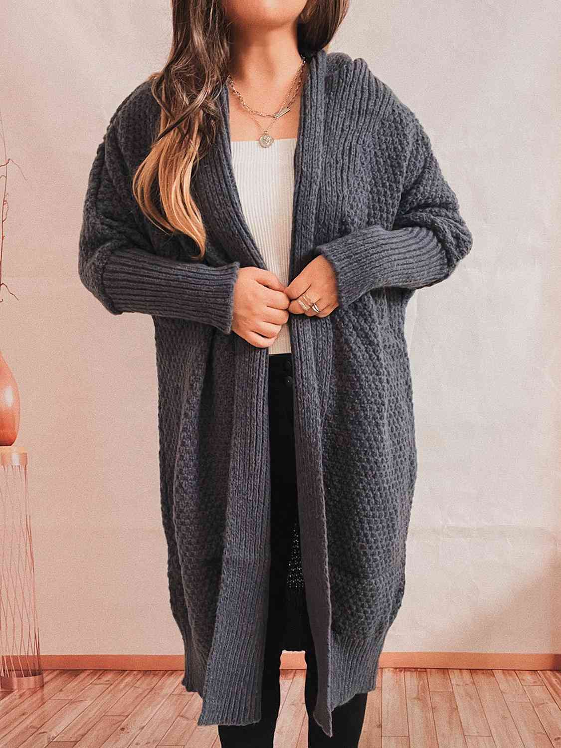 Gray Open Front Longline Cardigan Holiday