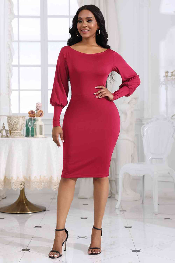 Light Gray Boat Neck Lantern Sleeve Dress Holiday