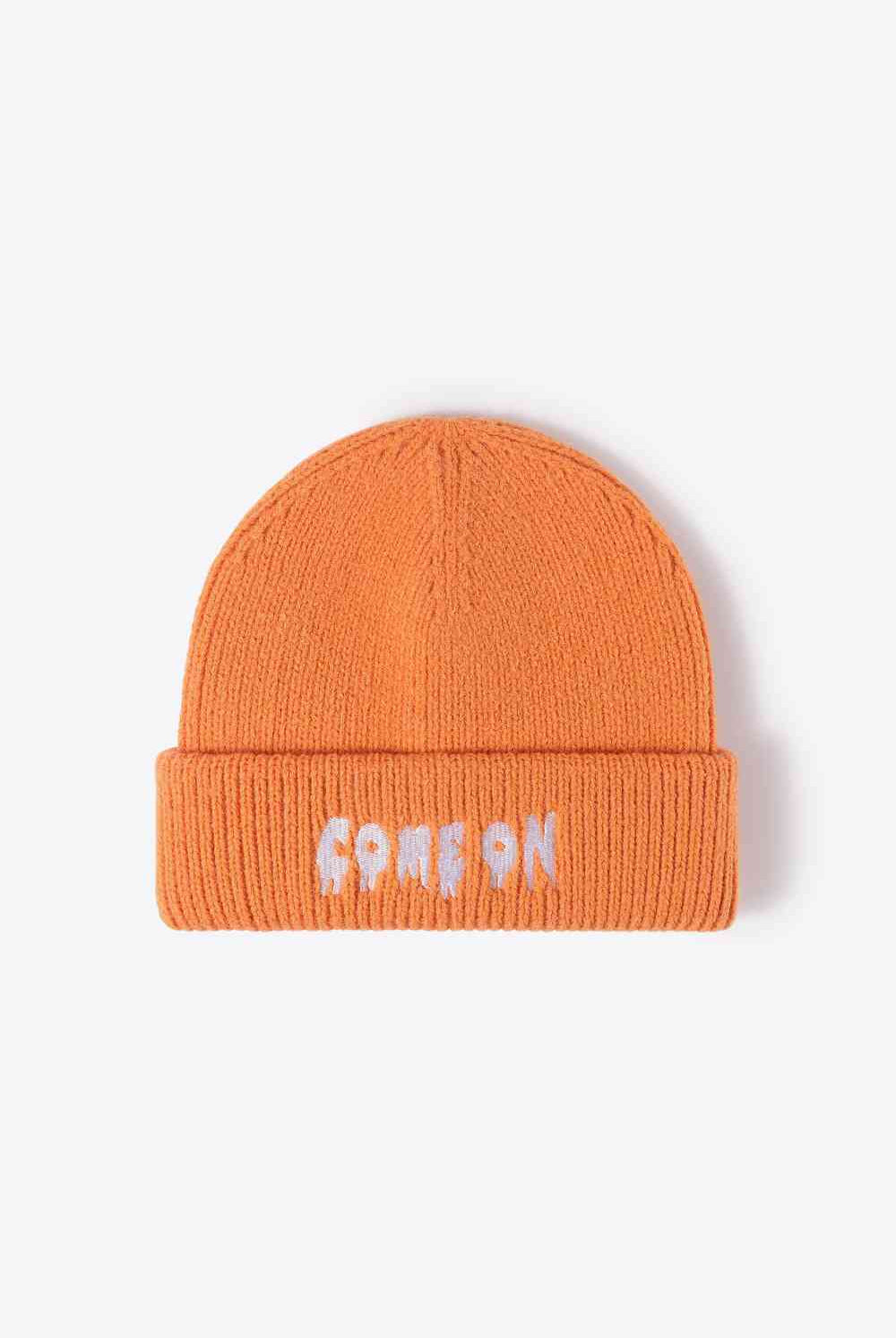 Coral COME ON Embroidered Cuff Knit Beanie Winter Accessories
