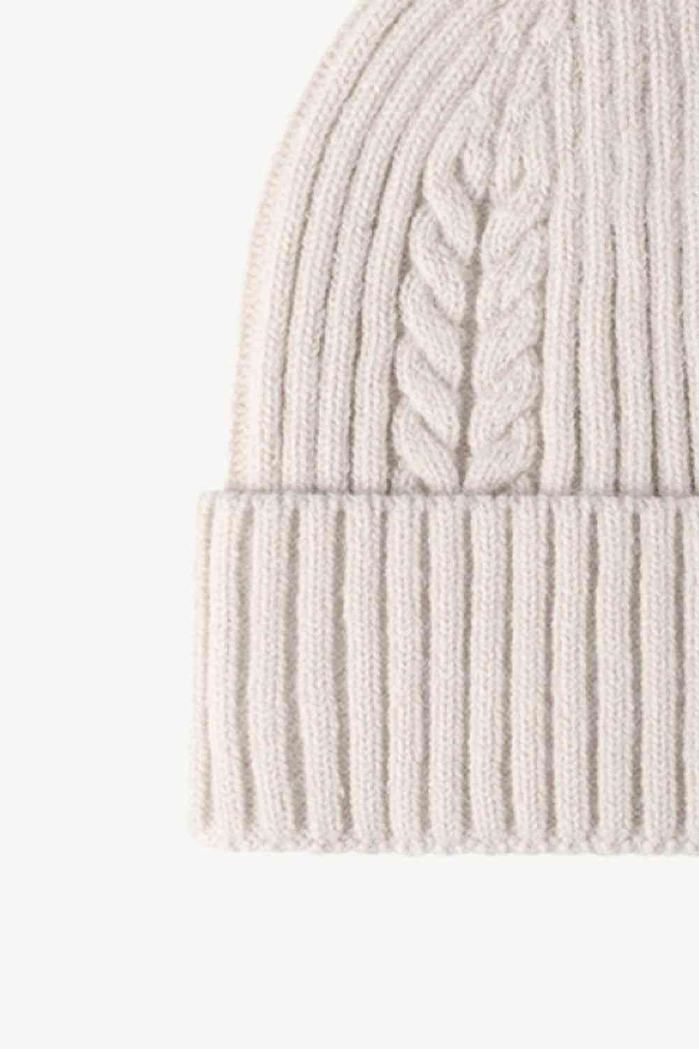Beige Cable-Knit Cuff Beanie Winter Accessories