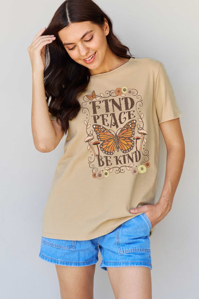 Gray Simply Love Full Size FIND PEACE BE KIND Graphic Cotton T-Shirt Graphic Tees