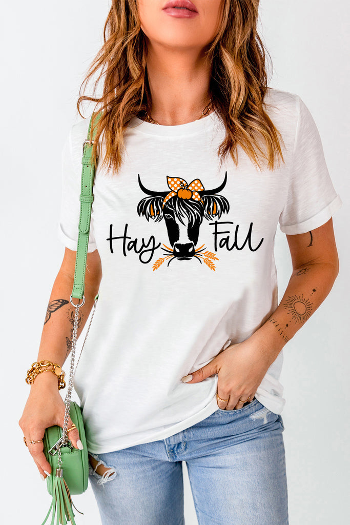 Antique White HAY FALL Bull Graphic Short Sleeve Tee Graphic Tees