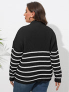 Light Gray Plus Size Zip-Up Striped Sweater Clothing