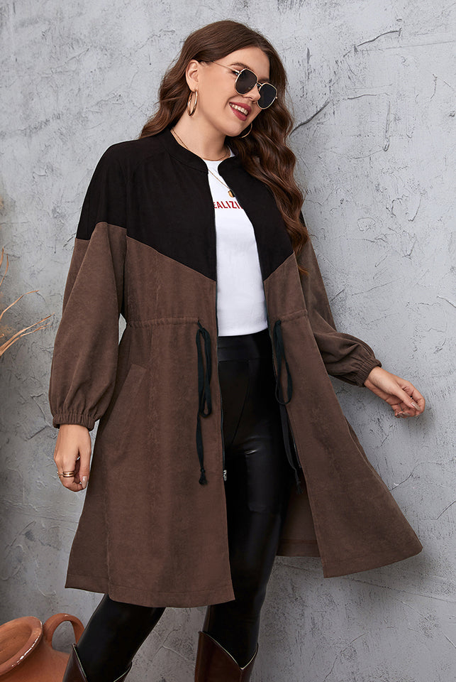 Dark Slate Gray Two-Tone Dropped Shoulder Trench Coat Clothing